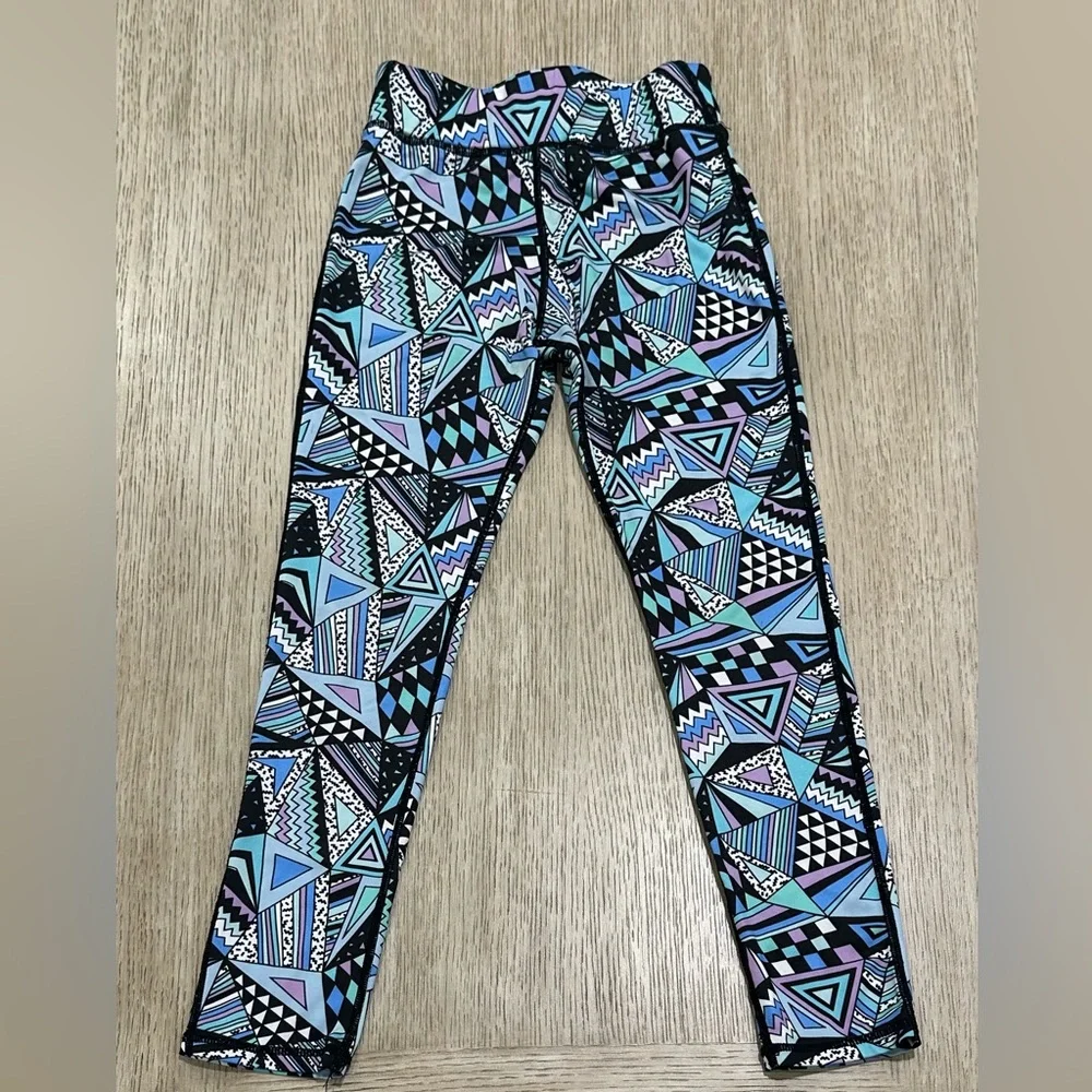 kidpik Black, Turquoise & Lavender Geometric Print Leggings